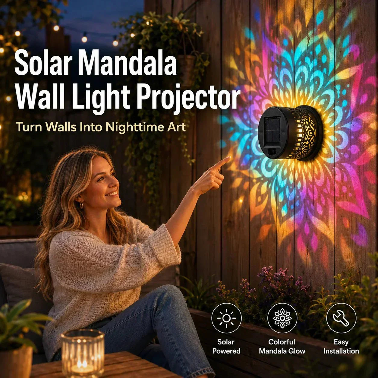 🌞 Solar Mandala Light – Stunning Pattern Projection, 2-in-1 Floor & Wall Design & IP65 Waterproof Auto On/Off 🌿