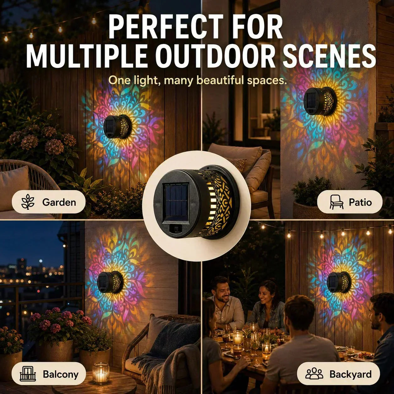 🌞 Solar Mandala Light – Stunning Pattern Projection, 2-in-1 Floor & Wall Design & IP65 Waterproof Auto On/Off 🌿