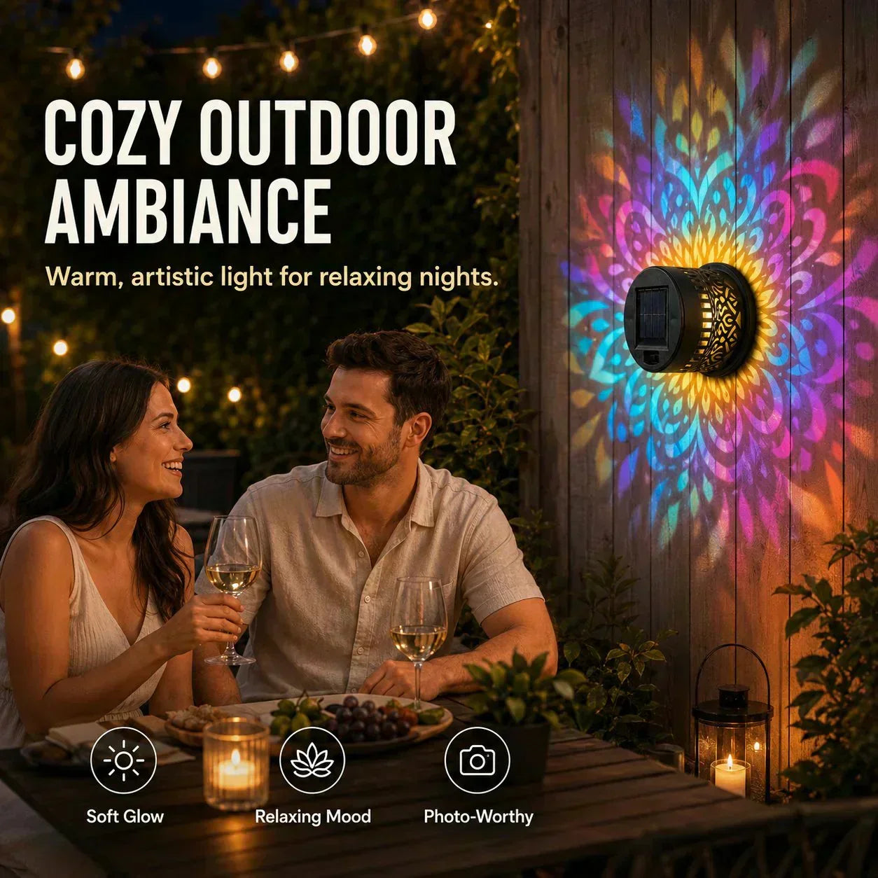 🌞 Solar Mandala Light – Stunning Pattern Projection, 2-in-1 Floor & Wall Design & IP65 Waterproof Auto On/Off 🌿