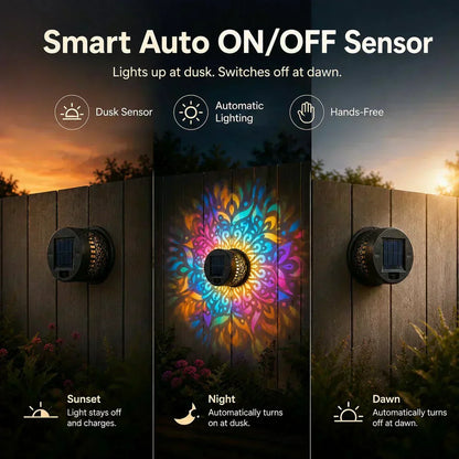 🌞 Solar Mandala Light – Stunning Pattern Projection, 2-in-1 Floor & Wall Design & IP65 Waterproof Auto On/Off 🌿