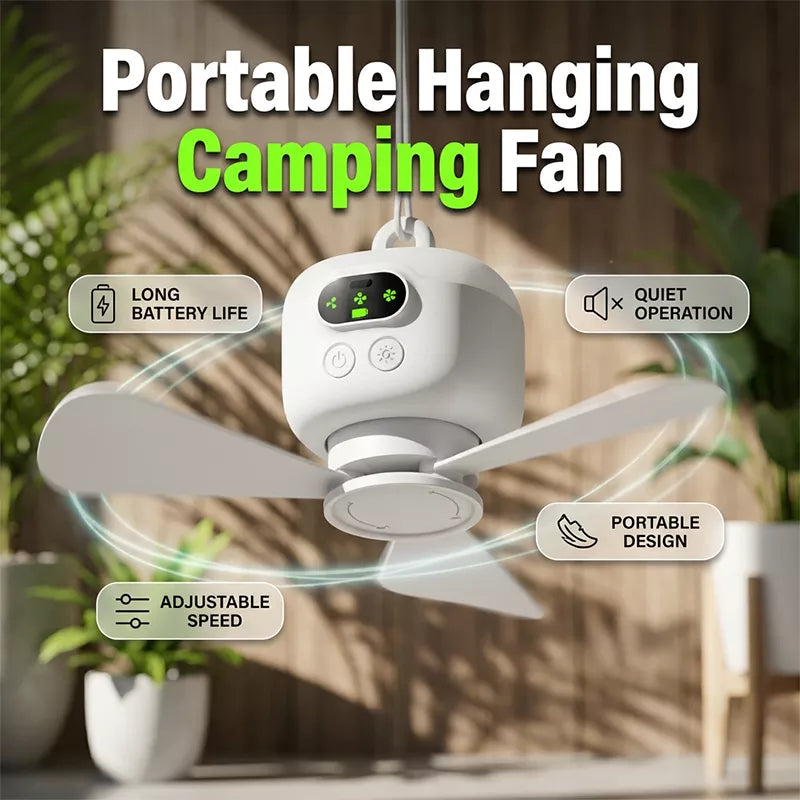🌀 LIMITED-TIME 50% OFF! ✨ Rechargeable Ceiling Fan with LED Light – 8000mAh Battery, Remote Control, Quiet Motor 🏠