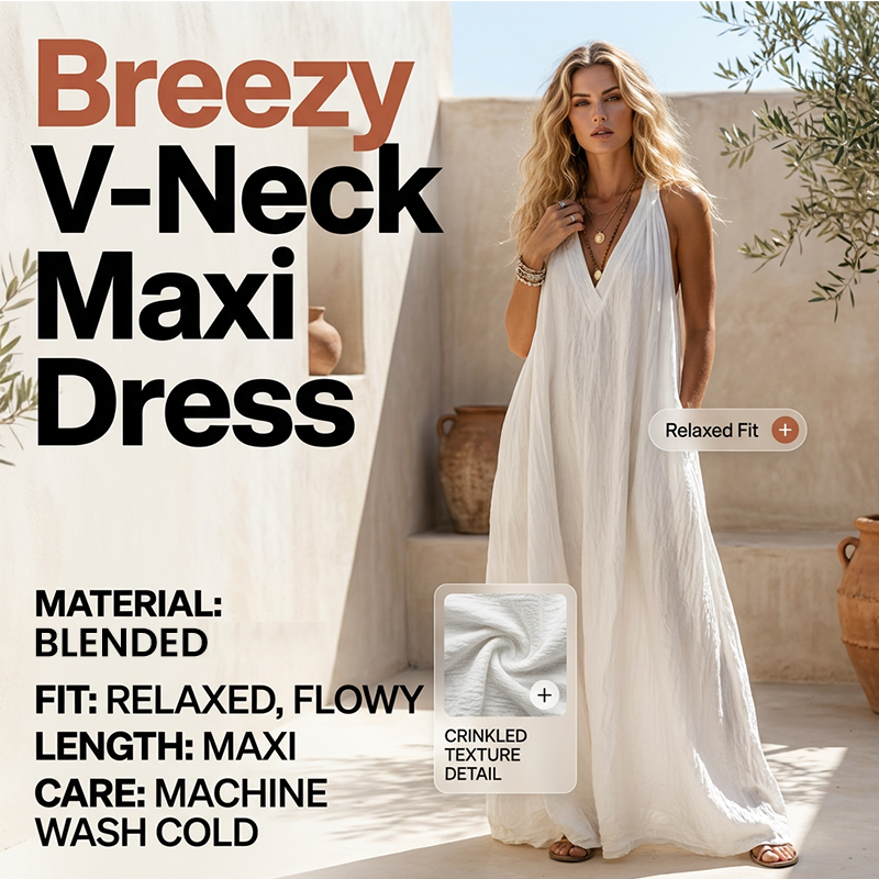 🔥 50% OFF · Women's Casual V-Neck Sleeveless Maxi Dress ✨