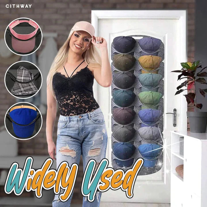 Hanging hat holder with multiple pockets