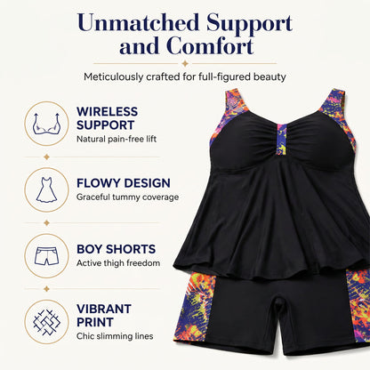 💥Women's Plus Size Flowy Tankini Set – Relaxed top, matching shorts & confident coverage – Perfect for poolside comfort & style ✨