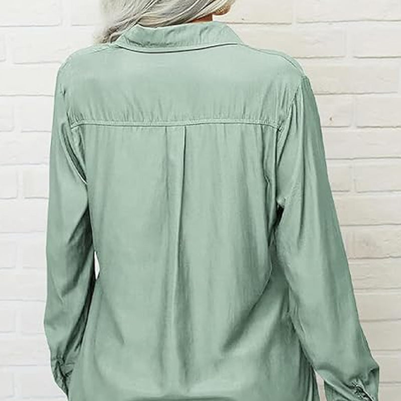 👔 PROMO LIMITÉE -50% ! ✨ Chemise Femme Unie à Revers – Col Classique, Poches Poitrine, Coupe Ample, 6 Coloris, Tailles S-2XL 🌿