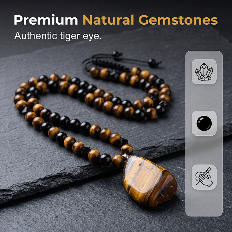 🔥50% OFF NOW🦁Men's Natural Tiger's‑Eye Beaded Necklace‑Stylish Energy Healing Stone Jewelry for Daily & Gift‑Giving