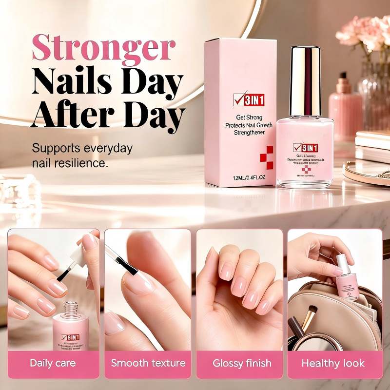 💅Limited Time Buy 1 Get 1 FREE！✨3-in-1 Nail Strengthener Treatment, Repair Serum for Weak Soft Cracked Nails, Smooth Shiny Nail Hardener for Damaged Nails