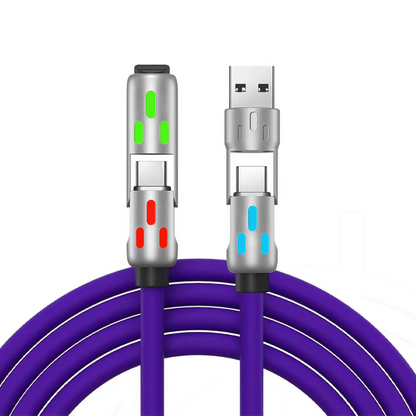 🔌4-in-1 RGB Glowing Fast Charging Cable, Universal Multi Device Charging Cord for Travel🌍