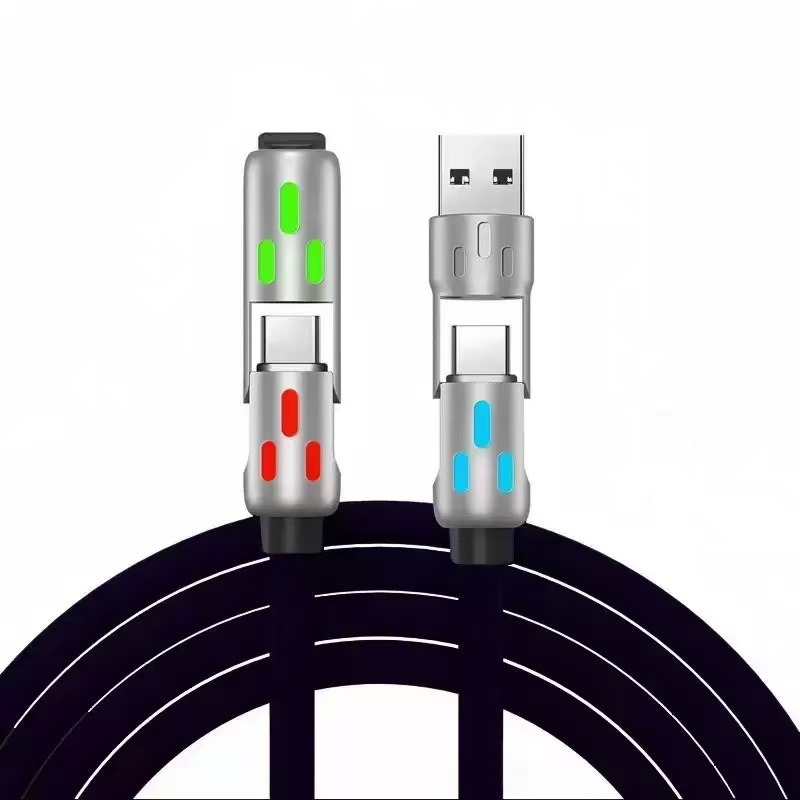 🔌4-in-1 RGB Glowing Fast Charging Cable, Universal Multi Device Charging Cord for Travel🌍