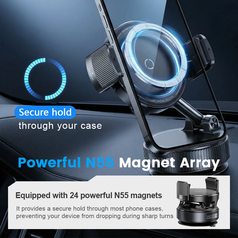 Universal Adjustable Magnetic Car Phone Holder, Vacuum‑Suction Base, Stable Magnet Mount, Auto Interior Accessory