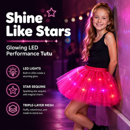 ✨🌈LED Light-Up Sequin Tutu Skirt – Kids & Adult Sizes, Triple-Layer Tulle and Stretch Waistband 💃