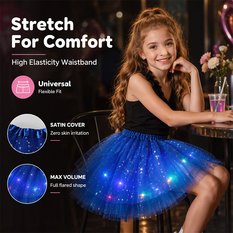 ✨🌈LED Light-Up Sequin Tutu Skirt – Kids & Adult Sizes, Triple-Layer Tulle and Stretch Waistband 💃