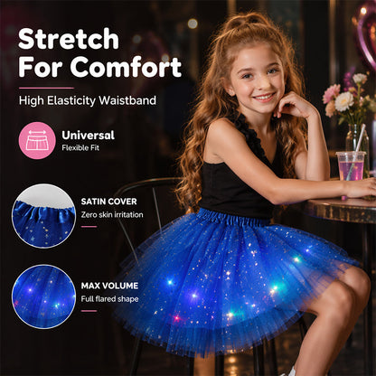 ✨🌈LED Light-Up Sequin Tutu Skirt – Kids & Adult Sizes, Triple-Layer Tulle and Stretch Waistband 💃