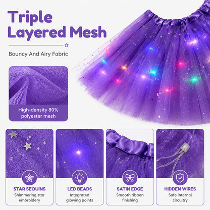 ✨🌈LED Light-Up Sequin Tutu Skirt – Kids & Adult Sizes, Triple-Layer Tulle and Stretch Waistband 💃