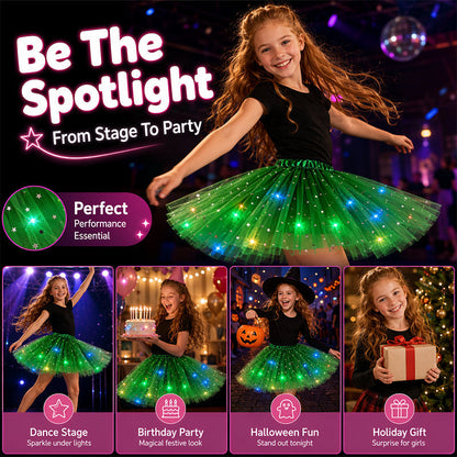 ✨🌈LED Light-Up Sequin Tutu Skirt – Kids & Adult Sizes, Triple-Layer Tulle and Stretch Waistband 💃