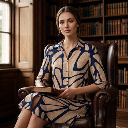 Women's Geometric Print Button-Down Shirt Dress