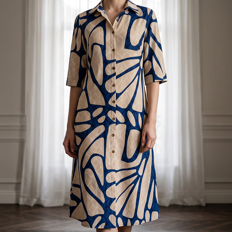 Women's Geometric Print Button-Down Shirt Dress