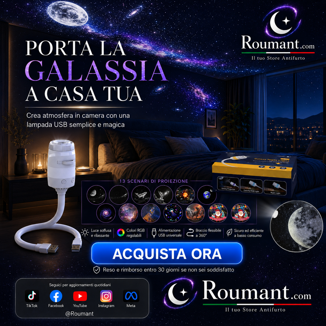 🌌 50% OFF NOW! 💫 USB lamp with starry sky projection – 13 interchangeable film discs & flexible neck – perfect for the bedroom ✨