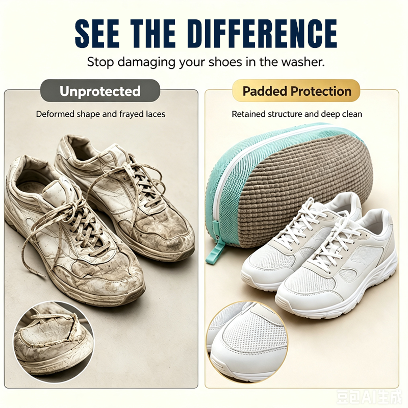 🧺 LIMITED-TIME 50% OFF! Premium Shoe Laundry Wash Bag, Shock-Absorbing Mesh Shoe Washing Protector Bag with Zipper