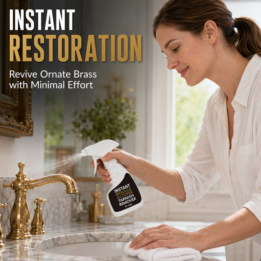 ✨Instant Brass Tarnish Remover Spray 🧴Quickly Remove Oxidation & Dark Stains 🪙Restore Bright Metal Shine 🛡️Gentle No Scratch