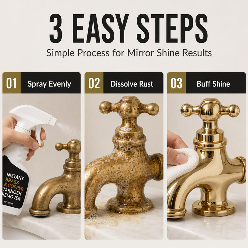 ✨Instant Brass Tarnish Remover Spray 🧴Quickly Remove Oxidation & Dark Stains 🪙Restore Bright Metal Shine 🛡️Gentle No Scratch