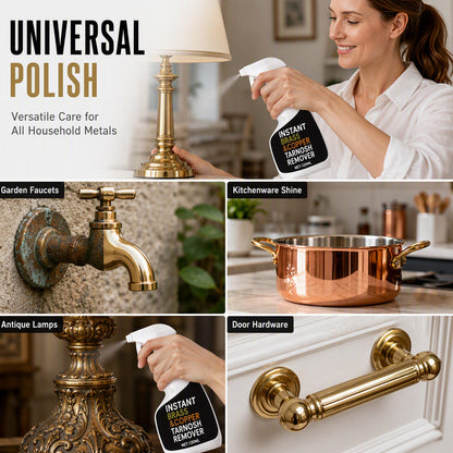 ✨Instant Brass Tarnish Remover Spray 🧴Quickly Remove Oxidation & Dark Stains 🪙Restore Bright Metal Shine 🛡️Gentle No Scratch