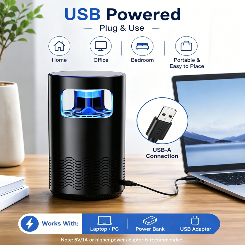 🔌USB-Powered Mosquito Killer Lamp ✨Physical Suction Insect Trap Silent Non-Toxic Bug Catcher Suitable For Bedroom Office Travel Camping