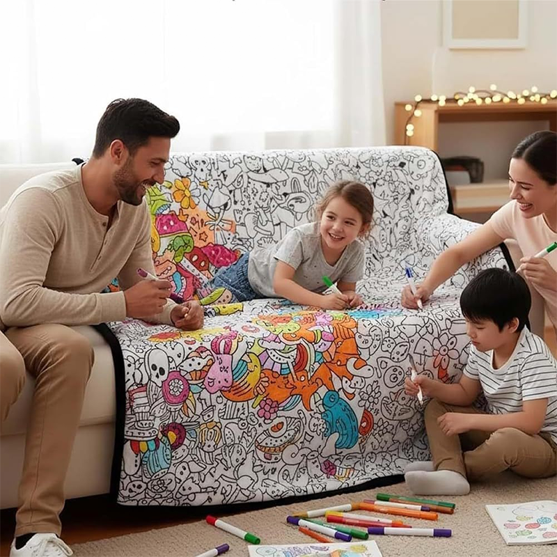 🎨DIY Coloring Blanket with 24 Vibrant Markers ✨Reusable Creative Painting Blanket For Kids