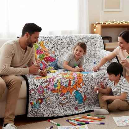 🎨DIY Coloring Blanket with 24 Vibrant Markers ✨Reusable Creative Painting Blanket For Kids