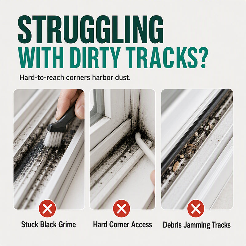 💥Black Grime Window Track Cleaner 🧽Quickly Remove Dust Grime from Narrow Window Slots