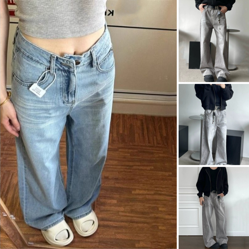 Women’s Stylish Wide-Leg Baggy Jeans with Pockets