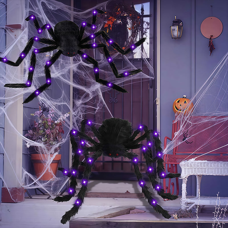 🎃Giant Halloween Spider Web Lights & Hairy Spider Decor – Choose 5m LED Web, 150cm Spider or Complete Set