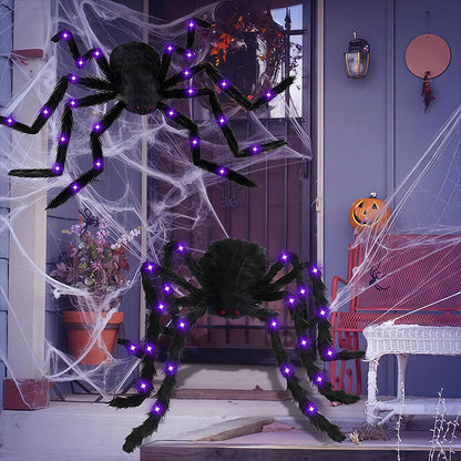 🎃Giant Halloween Spider Web Lights & Hairy Spider Decor – Choose 5m LED Web, 150cm Spider or Complete Set
