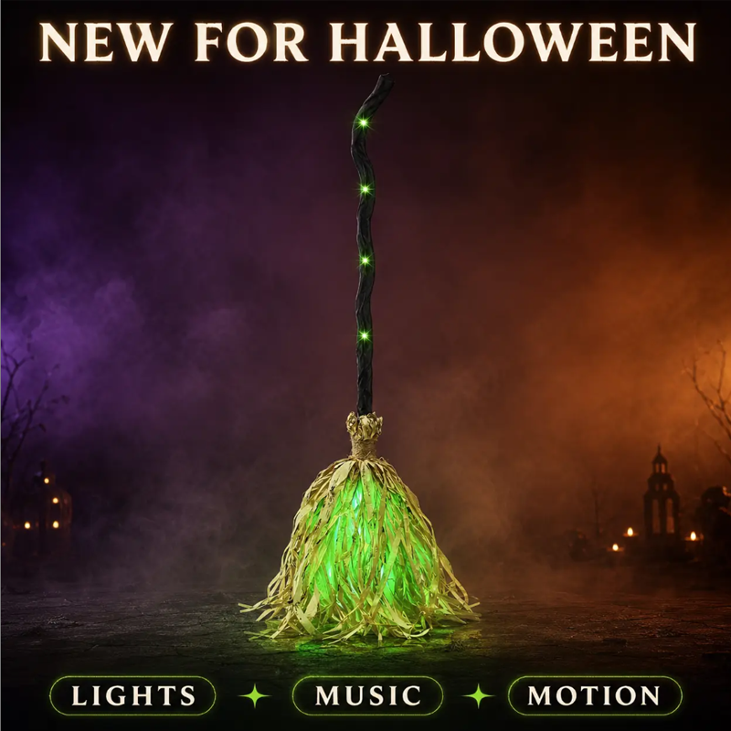 🧹Animated Witch Broom Halloween Decoration with Lights and Sound🧙