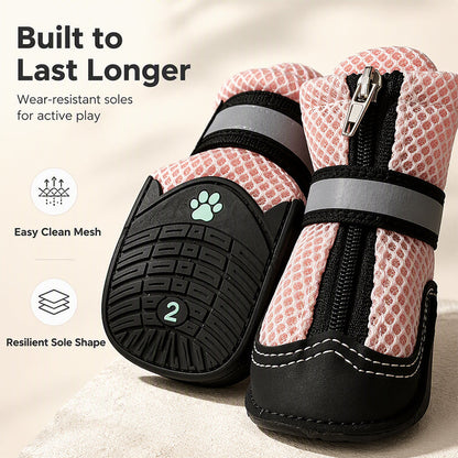 Breathable Mesh Dog Shoes with Reflective Details