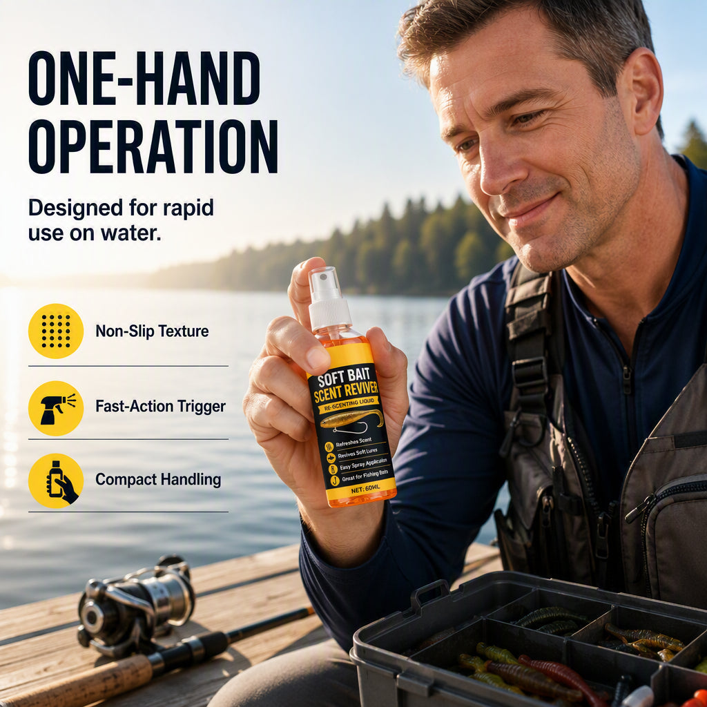 🎣 Soft Bait Scent Booster Spray High‑Concentration Fishing Lure Scent Reviver, Portable Instant Attractant Spray for Fresh & Saltwater Soft Baits