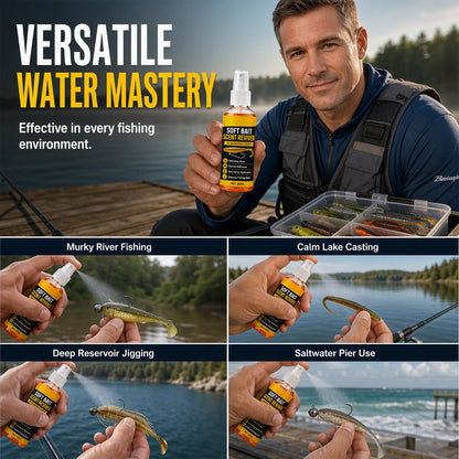 🎣 Soft Bait Scent Booster Spray High‑Concentration Fishing Lure Scent Reviver, Portable Instant Attractant Spray for Fresh & Saltwater Soft Baits