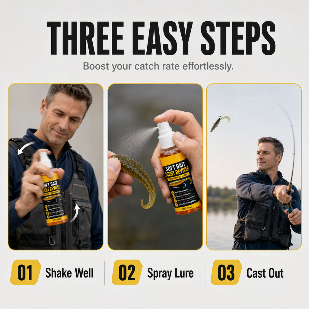 🎣 Soft Bait Scent Booster Spray High‑Concentration Fishing Lure Scent Reviver, Portable Instant Attractant Spray for Fresh & Saltwater Soft Baits