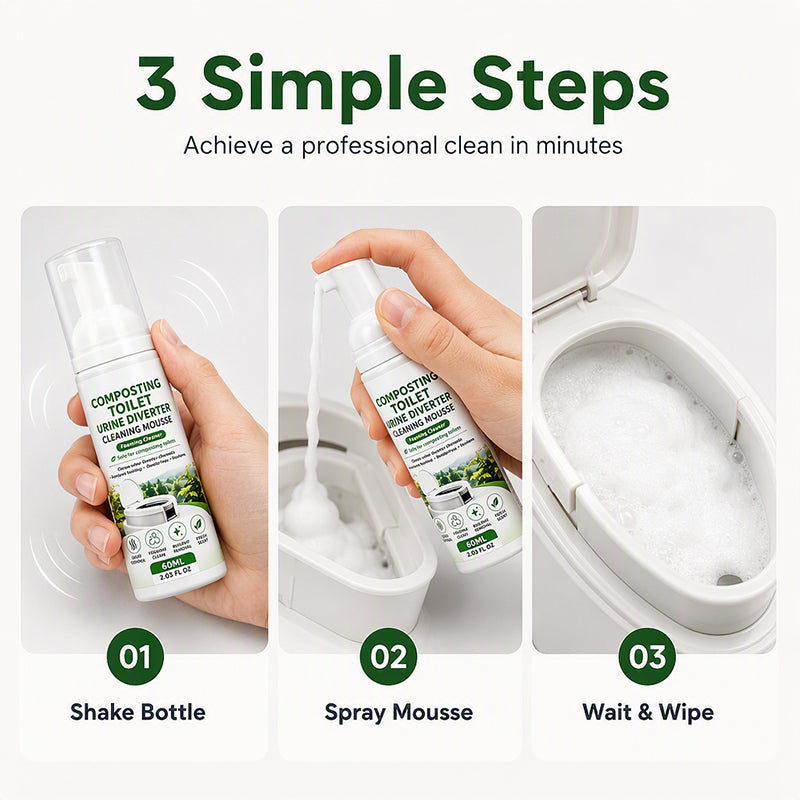 🚽50% OFF NOW! Foaming Toilet Cleaner Mousse, Eco‑Friendly Composting Toilet Foam Cleaner, Odor Neutralizing Mousse for Mineral Buildup & Urine Diverter Deep Cleaning