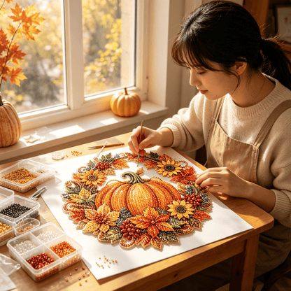 🍂 Autumnal Pumpkin Wreath Diamond Painting Hanging Decor, Complete DIY Kit