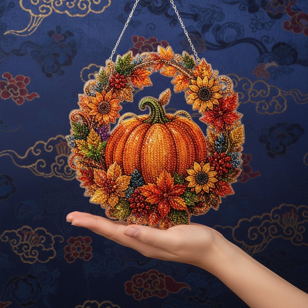 🍂 Autumnal Pumpkin Wreath Diamond Painting Hanging Decor, Complete DIY Kit