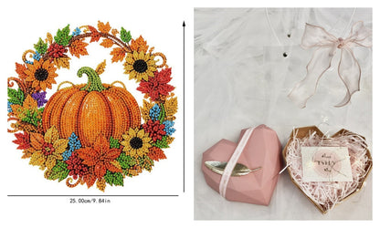 🍂 Autumnal Pumpkin Wreath Diamond Painting Hanging Decor, Complete DIY Kit