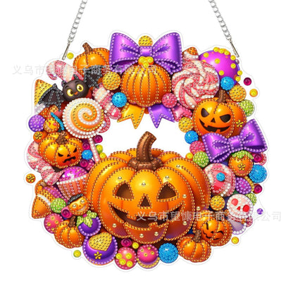 🍂 Autumnal Pumpkin Wreath Diamond Painting Hanging Decor, Complete DIY Kit
