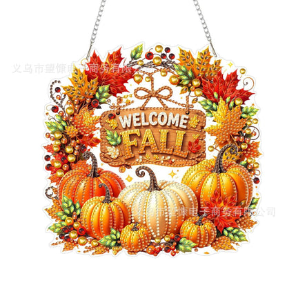 🍂 Autumnal Pumpkin Wreath Diamond Painting Hanging Decor, Complete DIY Kit