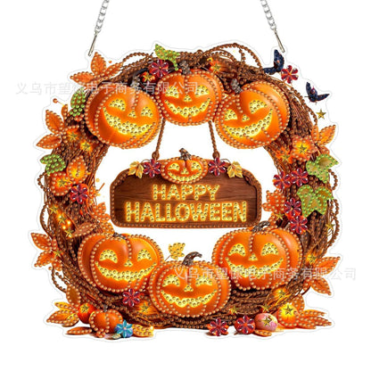 🍂 Autumnal Pumpkin Wreath Diamond Painting Hanging Decor, Complete DIY Kit