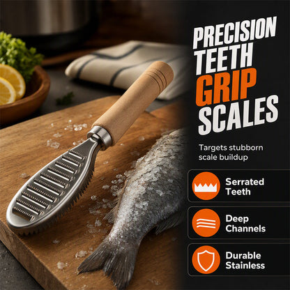Stainless Steel Fish Scaler with Wooden Handle
