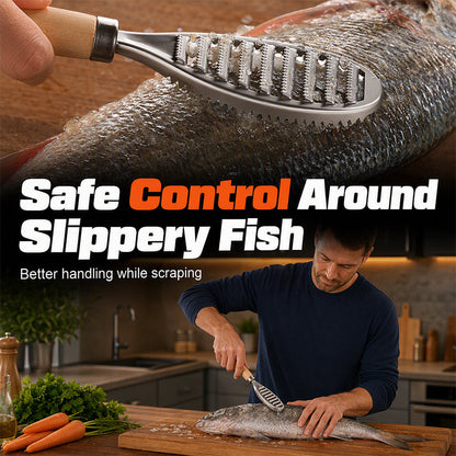 Stainless Steel Fish Scaler with Wooden Handle