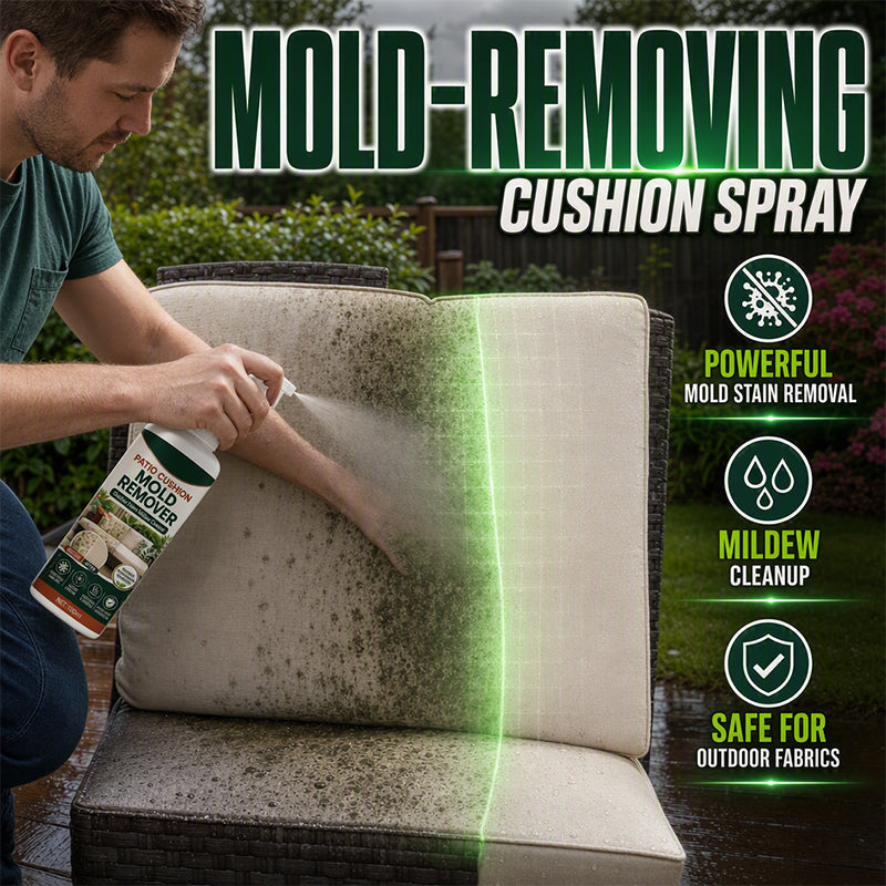 🧽50% OFF NOW! Patio Cushion Mold Remover Spray, Powerful Mildew Stain Cleaner, Quick Mold & Mildew Stain Removal Spray Safe for Outdoor Fabric Cushions, Patio Furniture Upholstery Cleaning Solution