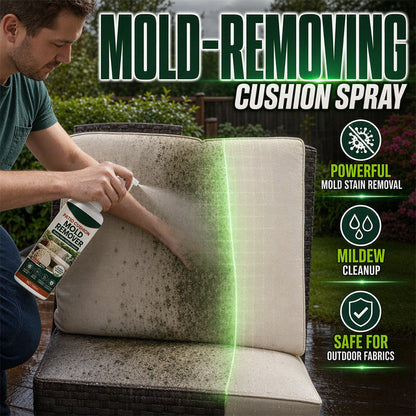 🧽50% OFF NOW! Patio Cushion Mold Remover Spray, Powerful Mildew Stain Cleaner, Quick Mold & Mildew Stain Removal Spray Safe for Outdoor Fabric Cushions, Patio Furniture Upholstery Cleaning Solution