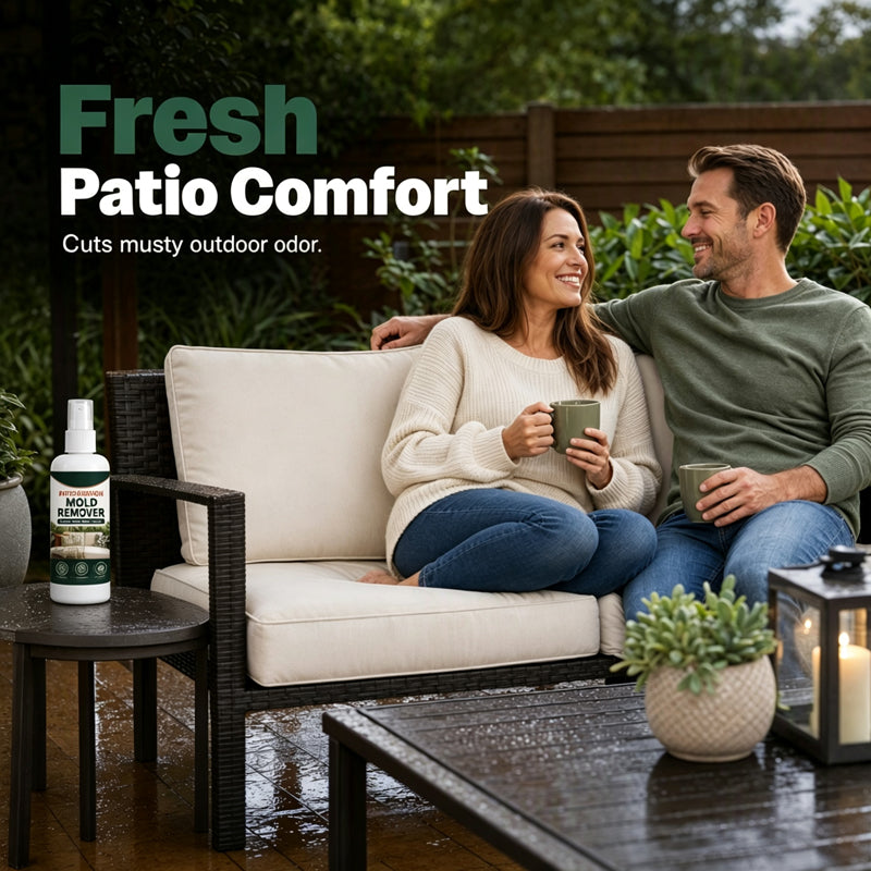 🧽50% OFF NOW! Patio Cushion Mold Remover Spray, Powerful Mildew Stain Cleaner, Quick Mold & Mildew Stain Removal Spray Safe for Outdoor Fabric Cushions, Patio Furniture Upholstery Cleaning Solution